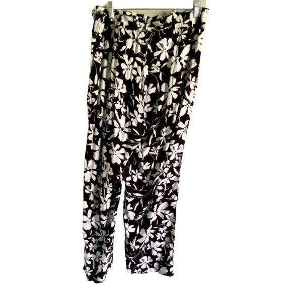 Purple & More Black White Floral Print Wide Leg Pants Pockets Women's Medium NEW - Picture 4 of 7
